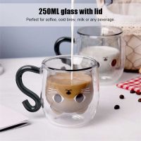 【CW】❒✘  250ml Wall Glass Mug Beer Juice Beverages Cup with Cover Household Office