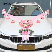 hot【cw】 HMEOT Custom Made Heart-Shaped Wedding Car Decoration Flowers Artificial Silk