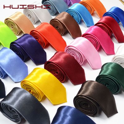 HUISHI Tie for Men Slim Tie Solid color Necktie Polyester Narrow Cravat 5cm Width 38 Colors Blue Gold Party Formal Ties Fashion