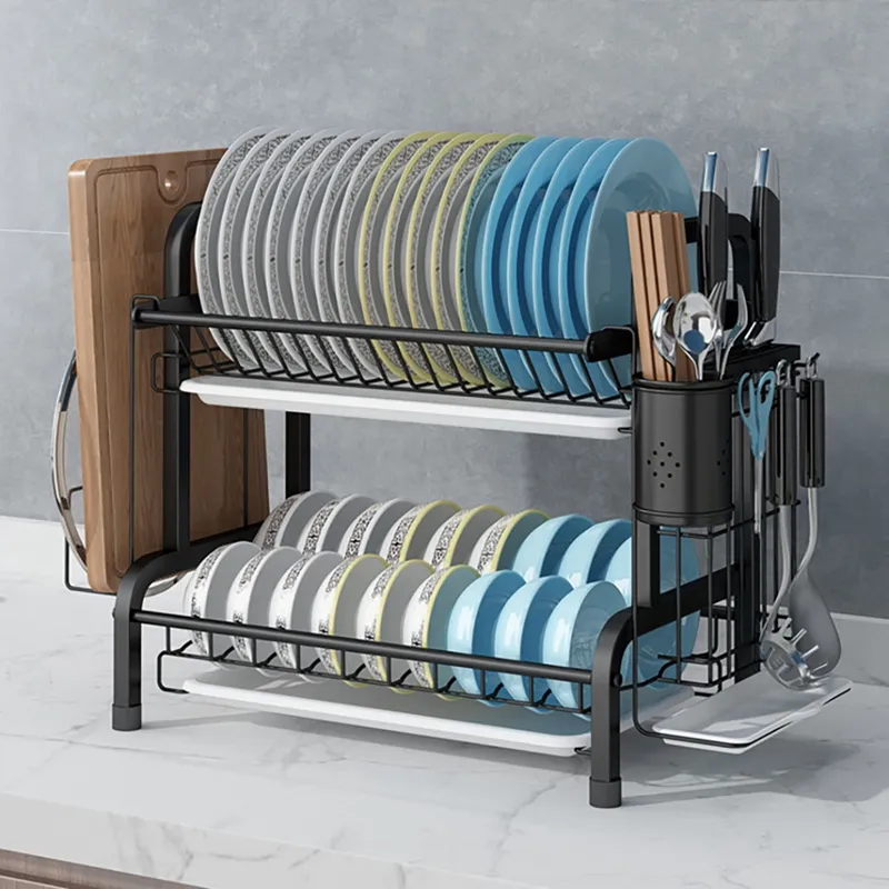 Dropship Dish Drying Rack With Drainboard Detachable 2-Tier Dish