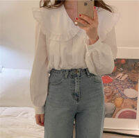 Style Ruffled Loose-Fitting Color Long Sleeves Shirt