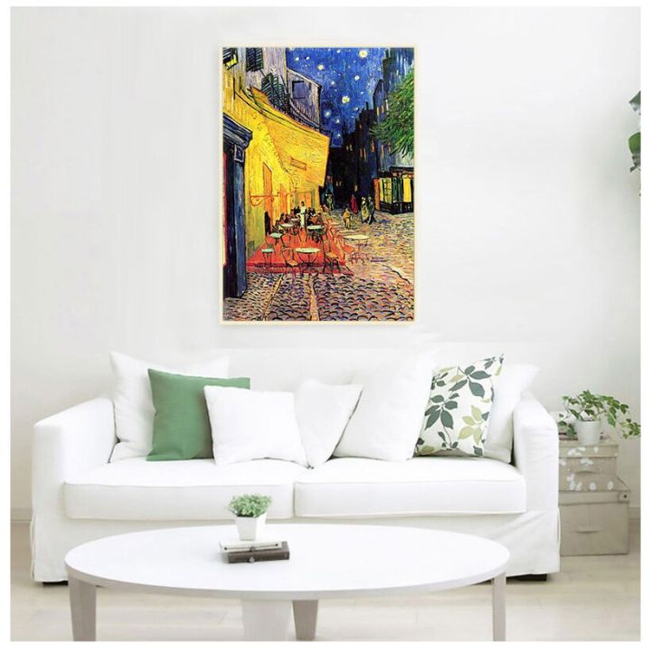 ภาพวาดสีน้ำมันที่มีชื่อเสียงของ-van-gogh-cafe-terrace-at-night-การทำสำเนา-canvas-wall-art-print-สำหรับตกแต่งห้องนั่งเล่น