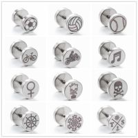 SMJEL Stud Earrings Stainless Steel Fake Cheater Screw Ear Plug Flesh Tunnel Tapers Earring Male Female Piercing Sports Jewelry