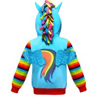 Baby Girls Spring Autumn My Little Rainbow Color Zipper Hoodies Jacket Coat Children Kids Unicorn Hoody Outerwear Children Clothes Overall