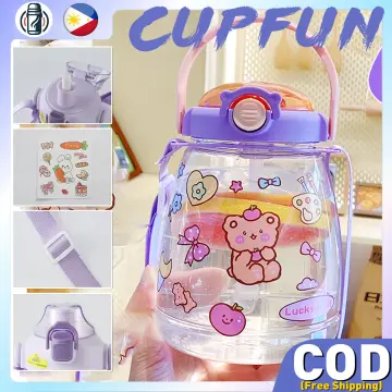 1300ml Drinking Water Bottle with Stickers Straw Cute Big Belly Water Jug  Cup