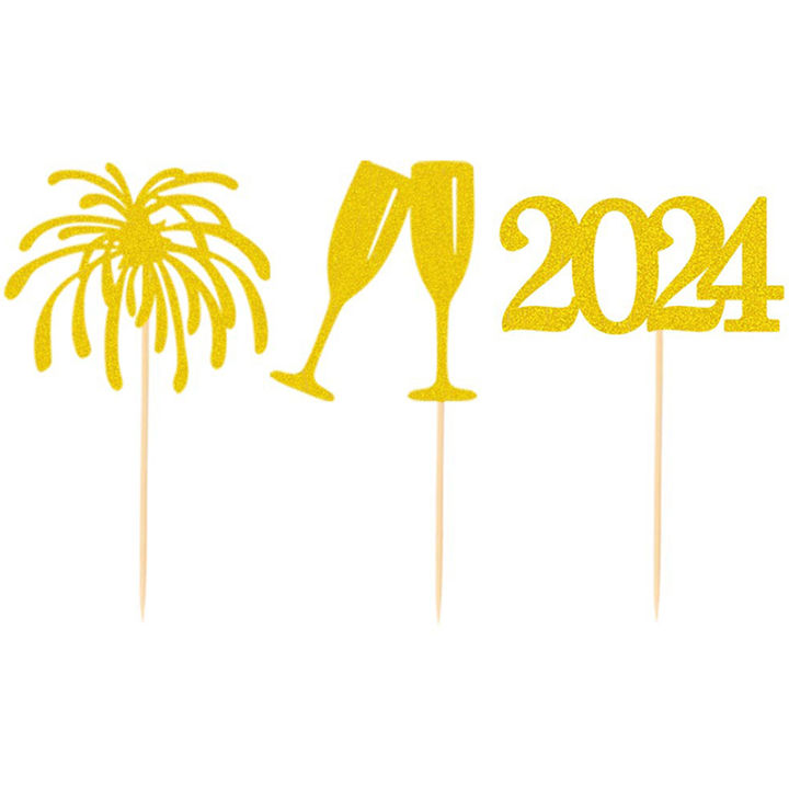 Glorious Worlde 2024 Cake Topper New Year 2024 Toothpick Happy New Year