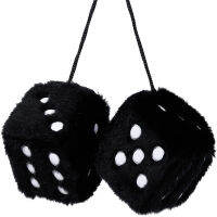 คู่ของ Retro Square Mirror แขวนคู่ Fuzzy Plush Dice with Dots สำหรับตกแต่งภายในรถยนต์-SJK STORE