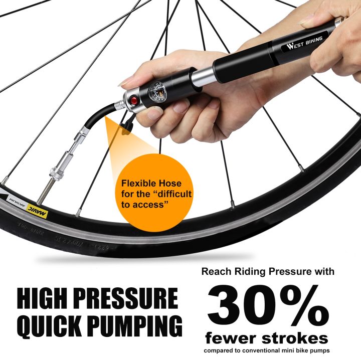 west-biking-bike-inflated-pump-high-pressure-160psi-aluminum-bicycle-air-pump-presta-schrader-valve-bike-tire-pump-with-hose