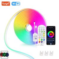 Tuya RGB 12V DC สมาร์ทแสงนีออนแถบไฟ LED WiFi/ I รีโมทคอนโทรลกันน้ำเทปตกแต่งของขวัญยืดหยุ่นสำหรับห้องควบคุม Alexa 10เมตร