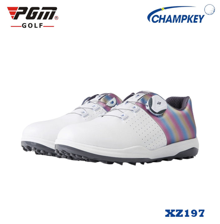 champkey-รองเท้ากอล์ฟสุภาพสตรีรุ่นใหม่-pgm-xz197-ระบบผูกเชือกอัตโนมัติ-เป็นสีขาวแถบรุ้ง-ใส่สบายไม่อับชื้น-size-eu-36-eu-38