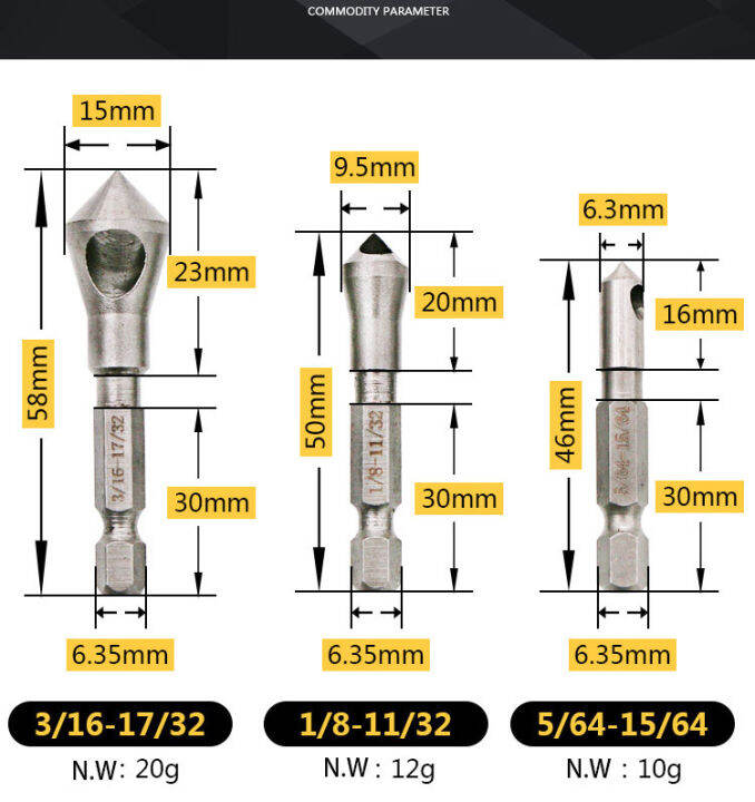 worth-buy-3ชิ้นเอชเอสเอสบิทเจาะ-countersink-เครื่องมือลบขอบเคลือบไทเทเนียมเครื่องมือช่างไม้ดอกสว่านสำหรับตัดผ่านดอกสว่านไม้โลหะ