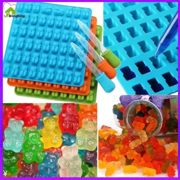 Gummy Bear mold Silicone mold - jelly, chocolate, candy molds maker kit  Nonstick Food Grade Silicone Pack of 3 with 2 Droppers 