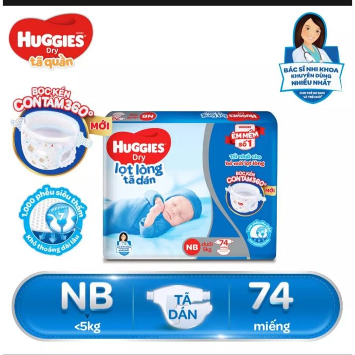 Tã dán sơ sinh Huggies NB74 (dưới 5kg) - Bao Bì Mới 360 | Lazada.vn