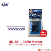 LINK US-2211 Cable Marker 0-9 for  4 - 5.5 mm. (BLUE, for CAT 5E, CAT 6) จำนวน 10 เลข/แถว, 1 ถุงมี 10 แถว