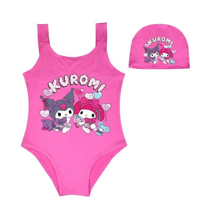 Kawaii Sanrioed Anime Kuromi Mymelody Girls Swimsuit One Piece Swimsuit ...