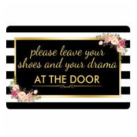 2021Funny Remove Your Shoes and Drama Welcome Door Mat Black White Striped Floral Rubber Indoor Outdoor Doormat Rug Carpet Decor