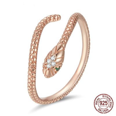 Adjustable S925 Sterling Silver Ring Platinum Gold Plated Ring Zircon Retro Textures Spirit Snake Rings Fashion Jewelry Loop