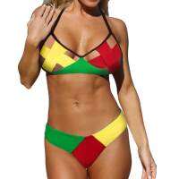 Womens Fashion Caribbean Jamaican Flag Rasta Cross Bikini Swimsuit Swimwear