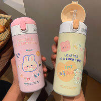 【CW】Straw ส่วนบุคคล Thermos Cup Girls Kids Cartoon Color Pattern Simple Cover Vacuum Classic Winter Vacuum Water Cup