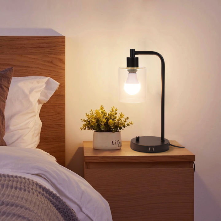 ชุดโคมไฟข้างเตียง-2-ชิ้นโคมไฟข้างเตียงแบบสัมผัสพร้อมพอร์ตชาร์จ-usb-a-c-ห้องนอนโคมไฟข้างเตียงแบบสัมผัสโคมไฟตั้งโต๊ะกระจกและฐานโลหะสัมผัสโคมไฟข้างเตียงสีดำ