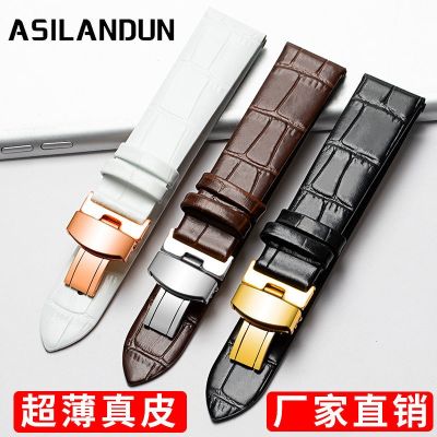 【Hot Sale】 ASLD ultra-thin leather strap butterfly buckle crocodile top layer cowhide soft fashion waterproof double for men and women
