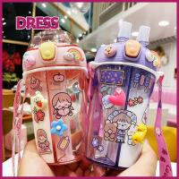 PETI DRESS 430ml ของขวัญ กลางแจ้ง กาต้มน้ำ นักเรียน สองหลอด ถ้วยพลาสติก สติกเกอร์3D ขวดน้ำ