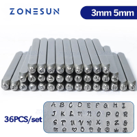 ZONESUN 36ชิ้นเครื่องประดับแสตมป์โลหะชุดตัวอักษรA-Zหัวใจสัญลักษณ์หนังหมัดตายกรณีหัตถกรรมปั๊มเครื่องมือเหล็กโลหะ