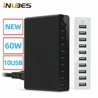 USB ชาร์จเร็ว60W 10พอร์ตที่ชาร์จสำหรับไอโฟน iPad,Xiaomi Samsung Kindle แท่นเสียบชาร์จเดสก์ท็อปอเนกประสงค์พร้อมสายเคเบิ้ล