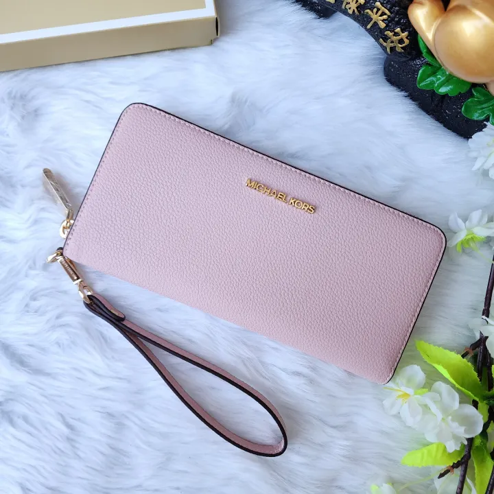 Michael Kors Jet Set Travel Mercer Continental Zip Wallet in Powder Blush  Pebbled Leather with Wristlet Strap - Women's Wallet | Lazada PH