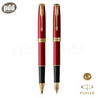 PARKER เซ็ต2ด้าม ปากกาป๊ากเกอร์ ซอนเนต เรด แล็ค จีที โรลเลอร์บอล + หมึกซึม - Set 2 Pcs.  PARKER Sonnet Red Lacquer GT Rollerball Pen + Fountain Pen