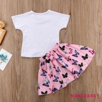 ♬MG♪-Baby Girls Butterfly Clothes Summer T-shirt Skirts Mini Dress Outfits Set