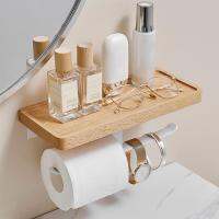 Wood Tissue Rack Wall Mount Bathroom Shelf Tissue Box Phone Rack Toilet Paper Holder Punch-Free Towel Rack Washing Room Rack Toilet Roll Holders