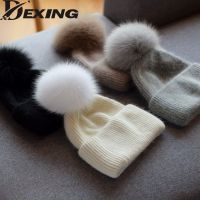 【YD】 NEW FOX Fur Knitted Fashion Warm Soft Pompoms Female Thick Hats