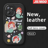 JIUMOO เคสสำหรับ Realme C35 C31 Narzo 50A Prime เคสการ์ตูนน่ารักนางเงือกดีไซน์ใหม่เคสใส่โทรศัพท์หนังเลนส์เต็มฝาครอบกล้องป้องกันซิลิโคนเคสฝาหลังอ่อนนุ่มแฟชั่น