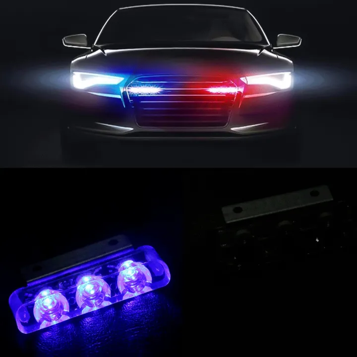 Car Lights Flashing 3 Led Flasher Stroboscopes Strobe Light Led Red
