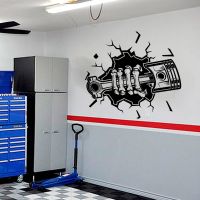 Repair Service Mechanic Auto Part Wall Sticker Modern Smash Skeleton Piston Mechanic Garage Wall Decal Man Cave Home Decor SY385 Wall Stickers Decals