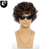 Short Men Synthetic Cool Curly Wigs Dark Brown Wig Male Natural Hair Heat Resistant Breathable for Daily Cosplay Wig Your Beauty Wig  Hair Extensions