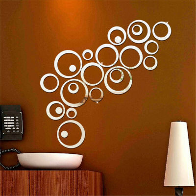 【TaroBall】24Pcs/Set DIY 3D Circles Mirror Wall Sticker Acrylic Crystal Mural Decal Home Removable Decor Living Room Mirrored Decorative Sticker