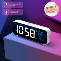 LED Digital Alarm Clock With Voice Control Temperature Humidity Display Snooze Music Table Watch USB Rechargeable Mirror