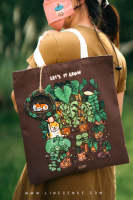 ?Let it GROW? canvas tote bag กระเป๋าผ้าแคนวาสลายหมู่บ้านต้นไม้และแมวผู้ดูแลเมือง