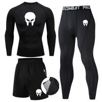 Men Skull ชุดบีบอัด Tracksuit Jogging Running Set MMA Rashgard Gym ชุดกีฬาเสื้อผ้าฟิตเนสออกกำลังกายชุดแน่น