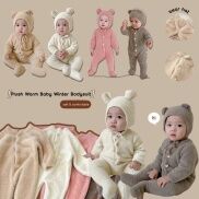Bộ Áo Liền Quần Có Mũ Trùm Phối Lông Ấm Áp Dễ Thương Cho Bé