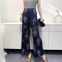 ◘۞ Aiden001 Average Size Loose Ironing-Free High Elastic Straight Leg Pants Womens Printed Summer Dense Edge Pleated High Waist Slim Trousers K-620 105