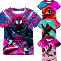 * YAYA * Spider-Man: ข้าม Spider-Verse 3D พิมพ์แขนสั้นเด็กเสื้อยืดเด็กหญิงเด็กชายกระโปรงหน้าร้อน