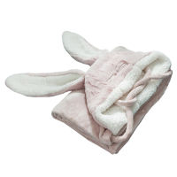 Soft Blanket Poncho Rabbit Ear ผ้าห่มมีฮู้ดสวมใส่สบายสำหรับการงีบตอนบ่าย