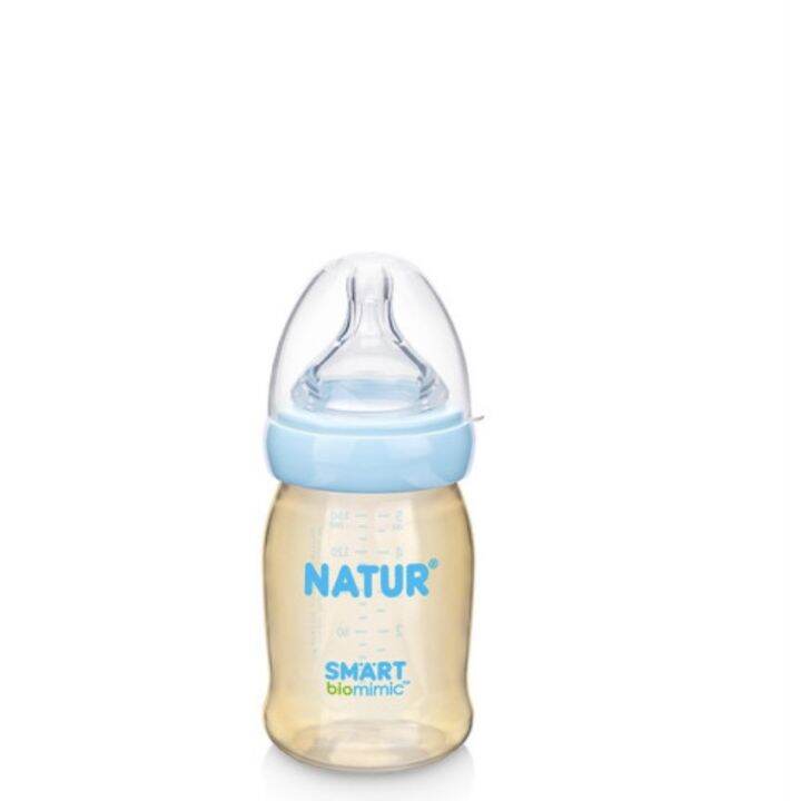 คูปองส่งฟรีnatur-เนเจอร์-ขวดนมคอกว้าง-สมาร์ทไบโอมิมิค-pes-ขนาด-5oz-มาพร้อมจุดคอกว้างไซส์-s-จุกไม่ดูดไม่ไหล-แพ็ค-1-ขวด