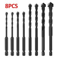 8Pcs Hexagonal Shank Drill Bit Set 1/4 Hexagon Handle Twist Drills Ceramic Tile Cement Glass Carbide Drill Bits