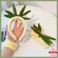 QXYHJW ชุดล้างหน้าสับปะรดสีเหลืองอ่อนที่คาดผมผ้ากำมะหยี่น่ารักล้างเครื่องสำอางผู้หญิงชุด3ชิ้นผ้าพันคอสายรัดข้อมือยืดหยุ่น