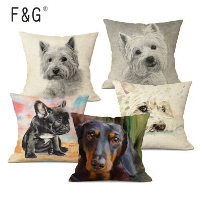 【CW】☑﹊  Hand-Painted Dog Pillows Cover Bulldog Cushion Pillowcase for Cojines Decorativos Para Sofa