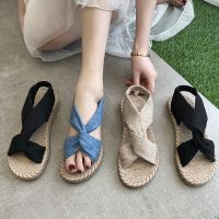 COD DSFGRTUTYIII Floor wearing sandals female 2021 summer wild fashion denim clothing foot fashion student Roman shoes Korean version